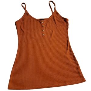 Rue21 Plus Size Orange Ribbed Spagehtti Strap Tank Top With False Buttons, 2X